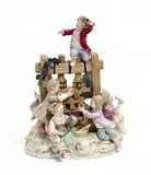 Gruppe 'Die Weinpresse' by Meissen, Porzellan, farbig und gold staffiert, sold May 2015