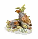 Rebhuhngruppe im Ährenfeld by Meissen, Porzellan, farbig staffiert, sold May 2015