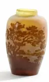 Kleine Vase mit Seenlandschaft by Émile Gallé, Farbloses Glas, milchig weiß und gelb hinterfangen, sold May 2015
