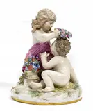 Zwei Kinder mit Blumenkranz by Meissen, Porzellan, farbig und gold staffiert, sold May 2015