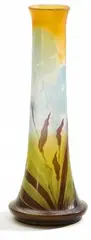 Große Vase mit Irisdekor by Émile Gallé, Farbloses Glas, milchig weiß und orange hinterfangen, sold May 2015