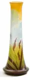 Große Vase mit Irisdekor by Émile Gallé, Farbloses Glas, milchig weiß und orange hinterfangen, sold May 2015