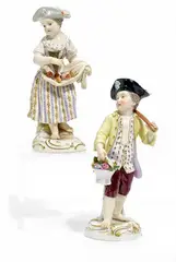 Zwei Gärtnerkinder by Meissen, Porzellan, farbig und gold staffiert, sold May 2015