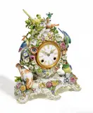 Pendule mit exotischen Vögeln by Meissen, Porzellan, farbig und gold staffiert, sold May 2015