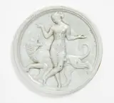 Rosenthal, Wandplakette mit Vestalin auf Löwe im Relief