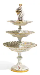 Etagere mit Gärtnerin by Meissen, Porzellan, farbig und gold staffiert, sold May 2016