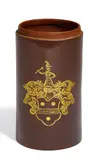Bedeutender Walzenkrug mit Wappendekor by Meissen, Rotbraunes, poliertes Böttgersteinzeug mit Golddekor, sold Nov 2015