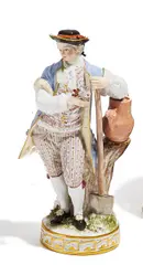 Meissen, Gärtner, Porzellan, farbig und gold staffiert