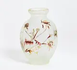 Vase mit Disteldekor by Émile Gallé, Farbloses mattgeätztes Glas, Emaildekor, sold Jan 2016