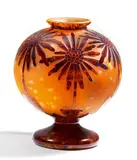 Verreries Schneider, Vase 'Cocotiers', Farbloses Glas, mit orangefarbenen und gelben Pulvereinschmelzungen