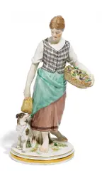 Ziege mit Gemüsekorb by Meissen, Porzellan, farbiges Dekor, sold Nov 2015