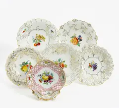 5 Prunkteller mit Obstdekor by Meissen, Porzellan, farbig und gold staffiert, sold Jan 2016