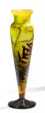Balustervase mit Farndekor by Émile Gallé, Farbloses Glas, milchig weiß, gelb und hellgrün hinterfangen, sold Nov 2015