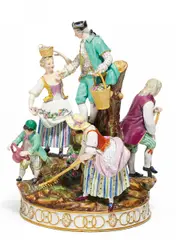 Große Gärtnergruppe by Meissen, Porzellan, farbig und gold staffiert, sold May 2016