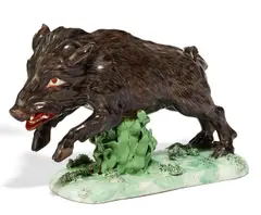 Springendes Wildschwein auf Grassockel by Frankenthal, Porzellan, farbig staffiert, sold May 2016