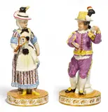 Federballspielerin und Federballspieler by Meissen, Porzellan, farbig und gold staffiert, sold May 2016