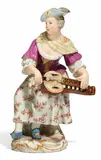 Dame mit Drehleier aus der 'Galanten Kapelle' by Meissen, Porzellan, farbig und gold staffiert, sold May 2017