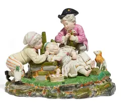 Gruppe 'Der gestörte Schlummer' by Höchst, Porzellan, farbig und gold staffiert, sold May 2016