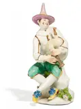 Sitzender Hanswurst mit Dudelsack by Meissen, Porzellan, farbig und gold staffiert, sold Jan 2019