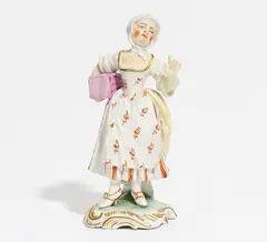 Dame mit Dose Unter dem Arm by Frankenthal, Porzellan, farbig und gold staffiert, sold Jan 2017