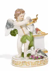 Amor mit Pfeil und Bogen by Meissen, Porzellan, farbig und gold staffiert, sold Nov 2016