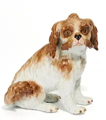 Sitzender King Charles Spaniel by Meissen, Porzellan, farbig staffiert, sold Nov 2016