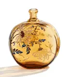 Flaschenvase mit Chrysanthemen by Émile Gallé, Rauchbraunes Glas mit farbigem Email- und Golddekor, sold May 2017