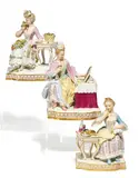 Allegorien 'Der Geruch', 'Der Geschmack' und 'Das Sehen' by Meissen, Porzellan, farbig und gold staffiert, sold Nov 2016