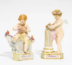 Zwei Devisenkinder by Meissen, 19.Jh, Porzellan, farbig und gold staffiert, sold Jan 2017