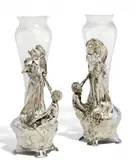 Wmf, Paar Vasen mit Nymphen, Zinn