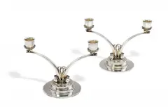 Paar zweiarmige Leuchter by Georg Jensen, Silber, sold Nov 2016