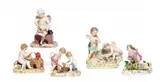 4 Gruppen Amoretten by Meissen, Porzellan, farbig und gold staffiert, sold May 2017