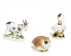 3 Tierfiguren by Meissen, Porzellan, farbig staffiert, sold Jan 2018