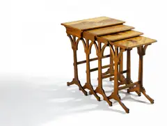 Vier Jugendstil Satztische mit Maritimem Dekor by Émile Gallé, Buche, sold Jan 2018