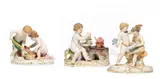 3 Amorettengruppen by Meissen, Porzellan, farbig und gold staffiert, sold May 2017