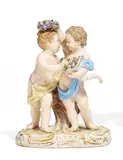 Puttengruppe mit Füllhorn by Meissen, Porzellan, farbig und gold staffiert, sold May 2017