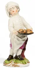 Kleiner Bäcker aus einer Folge verkleideter Kinder by Frankenthal, Porzellan, farbig und gold staffiert, sold May 2017