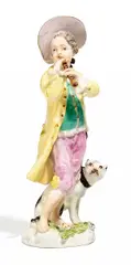 Junge mit Hund by Meissen, Porzellan, farbig staffiert, sold May 2017