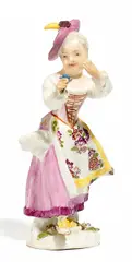 Mädchen mit Blume by Meissen, Porzellan, farbig und gold staffiert, sold May 2017