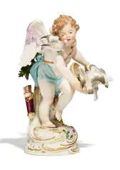 Amor, Tauben fütternd by Meissen, Porzellan farbig und gold staffiert, sold May 2017