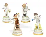 Vier Amoretten by Meissen, 19. Jh, Porzellan, farbig und gold staffiert, sold Nov 2017