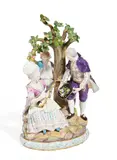 Gärtnergruppe Unter Baum by Meissen, 19. Jh, Porzellan, farbig und gold dekoriert, sold Nov 2017