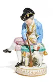 Sitzender Knabe mit Flinte und Hund by Meissen, 19. Jh, Porzellan, farbig und gold staffiert, sold Nov 2017