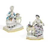 Allegorien "Der Geruch" und "Der Geschmack" by Meissen, 19. Jh, Porzellan, farbig und gold staffiert, sold Nov 2017