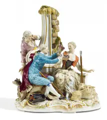Schäfergruppe "Der Lauscher an der Mauer" by Meissen, Vor 1924, Porzellan, farbig und gold staffiert, sold Nov 2017
