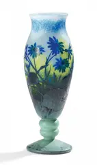 Cristallerie Daum, GROßE VASE 'CINÉRAIRES BLEUS', 1905-08, Farbloses Glas mit weißen und gelben Pulvereinschmelzungen