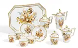 Kaffee- und Teeservice mit Blumendekor in Sepia by Meissen, Marcolini. 18./19. Jh, Porzellan, farbig und gold dekoriert, sold Jan 2019