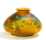 Vase mit Schlehenzweigen by Émile Gallé, Farbloses Glas, orange hinterfangen, sold Jan 2019
