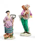 Matrose mit Paddel und Fischerin mit Kescher by Meissen, Porzellan, farbig und gold staffiert, sold Jan 2020
