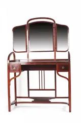 Dreiteiligertoilette/ Schreibtisch by Thonet, Um 1910, Buchenholz, geschliffenes Glas, Stoff, Sperrholz, Messing, sold Jan 2019